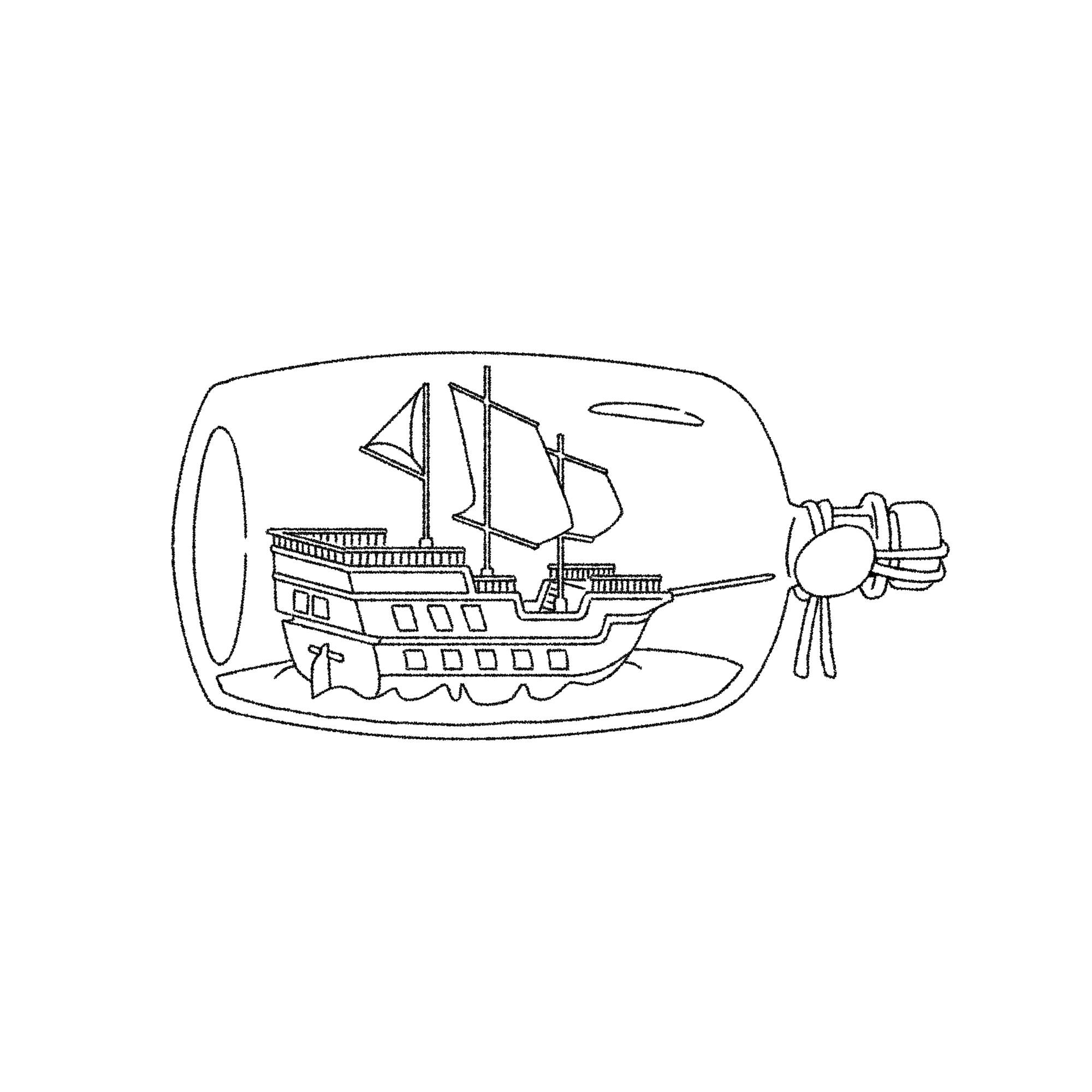 A Ship in a Bottle colouring outline